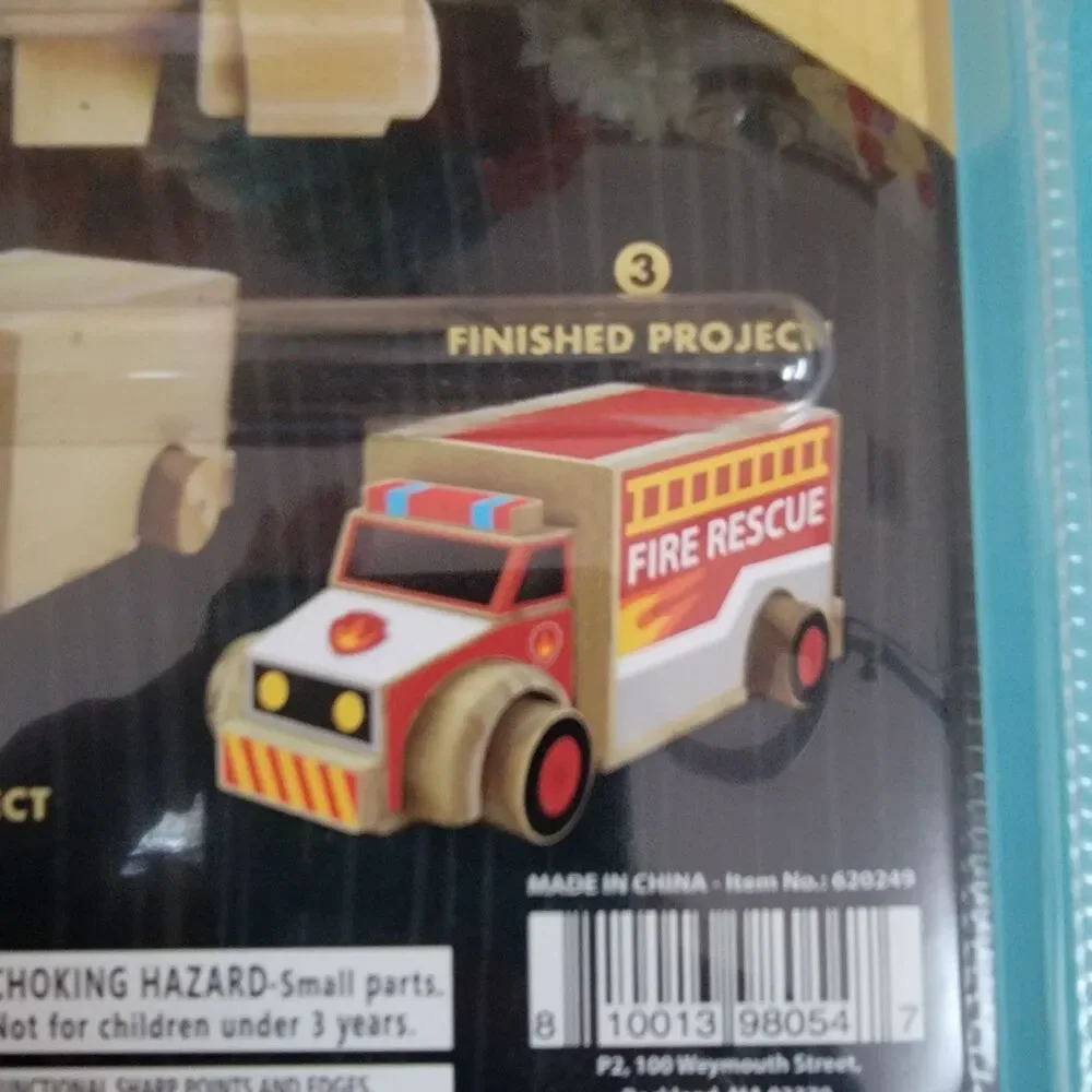 Kid-Built Fire Rescue Truck Build-It-Yourself Wooden Toy Kit Stickers